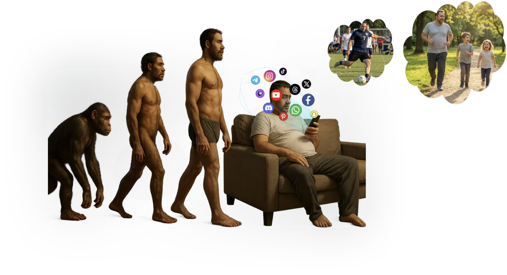 Evolution of human activity — from movement to screen addiction